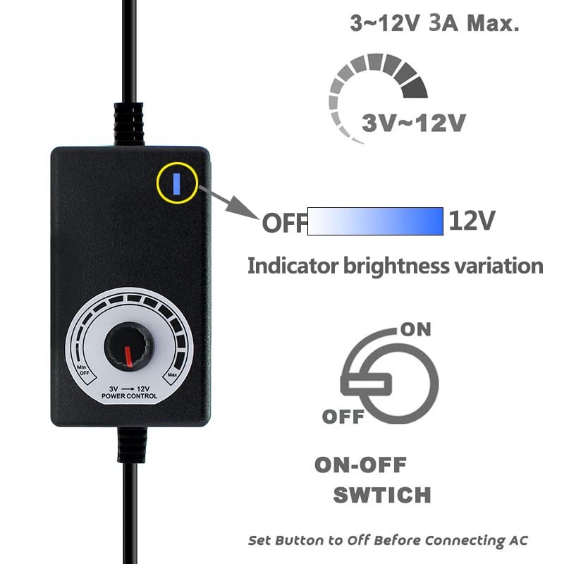 Delinx 36W 12V PC Fan Power Supply,4 Cooling Fan Speed