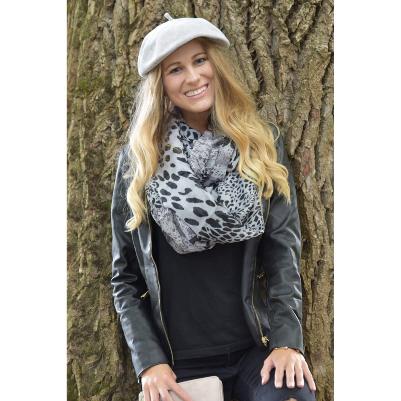 styleBREAKER leopard print scarf loop tube 01017009, color:grey