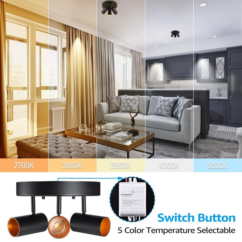 LEONLITE 36W 5CCT 3 Light LED Directional Ceiling Spotlight Fixtures,