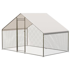 OutdoorVibe Large Metal Chicken Coop Walk-in Poultry Cage Hen Run House Rabbits Habitat Cage Spire Shaped Coop with Waterproof and Anti-Ultraviolet Cover