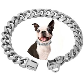 Stainless Steel Silver Gold Dog Collars with Safety Buckle Lock,18K Cuban Link Chain Training Collar,15MM Strong Dog Necklace Heavy Duty Chew Proof for Small Medium Large Dog
