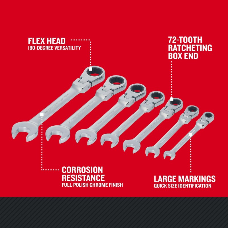 CRAFTSMAN Ratchet Set, 7-Pack, 72-Tooth, 180 Degree Flexi Head Design,