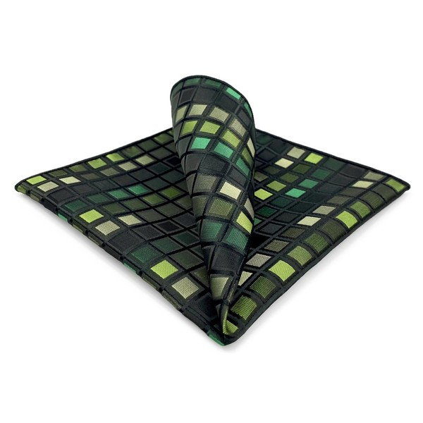 SHLAX&WING Checkered Silk Pocket Square for Men Green Hanky Checks