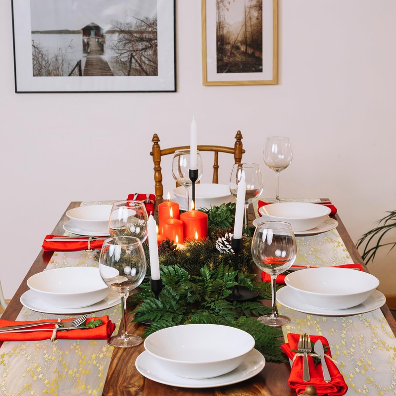 Herboom Organza table runner stars, 28 cm x 7 m,