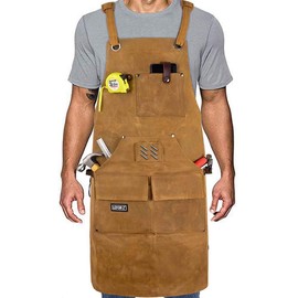 LEFOR·Z Work Apron with 10 Pockets,Waxed Canvas Woodworking Apron for Men with Magnetic Pocket,Waterproof Tool Apron Workshop Apron,Cross-Back & Adjustable from M to XXL(Brown)