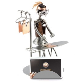 Steelman24 I Nuts and bolts sculpture Woman Ironing With Business Card Holder With Personal Engraving I Handmade metal ornaments I