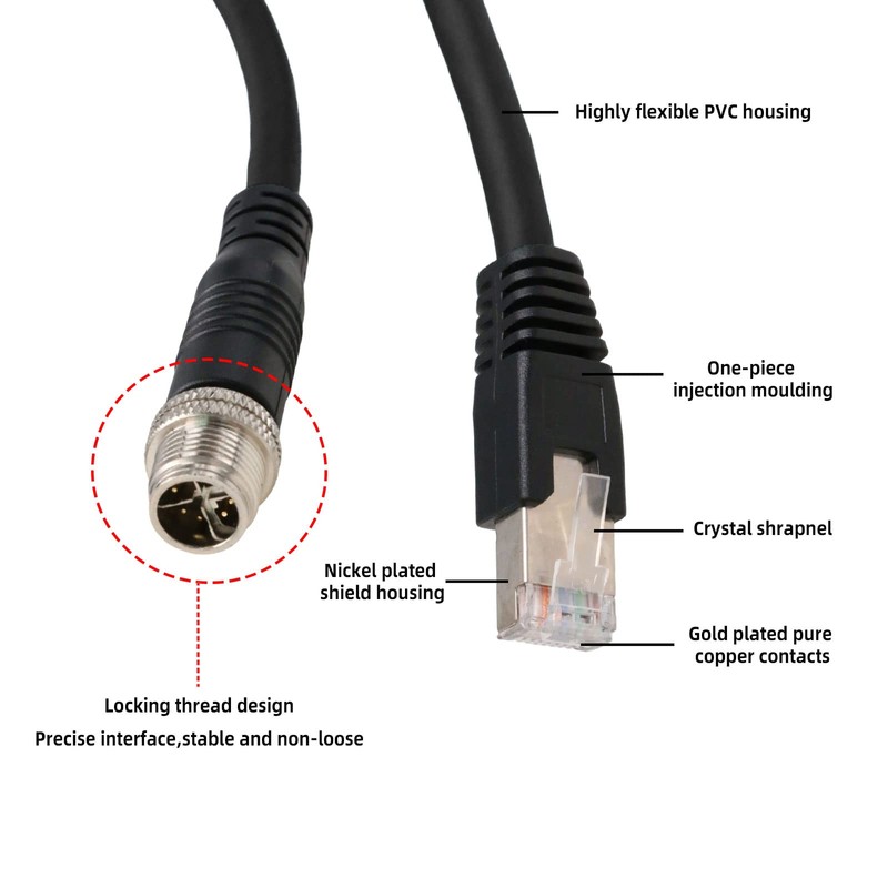 SZRMCC M12 8 posiciones X-Code macho a RJ45 Ethernet Cat-6
