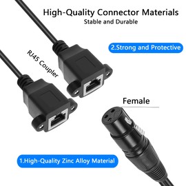 GELRHONR 3 Pin XLR to Dual RJ45 Cable,XLR Female to 2 RJ45 Female DMX Cat5 Ethernet Adapter Converter DMX Cable, for DMX-CON Controller Series, Stage and Recording Studio- 30cm/1Ft