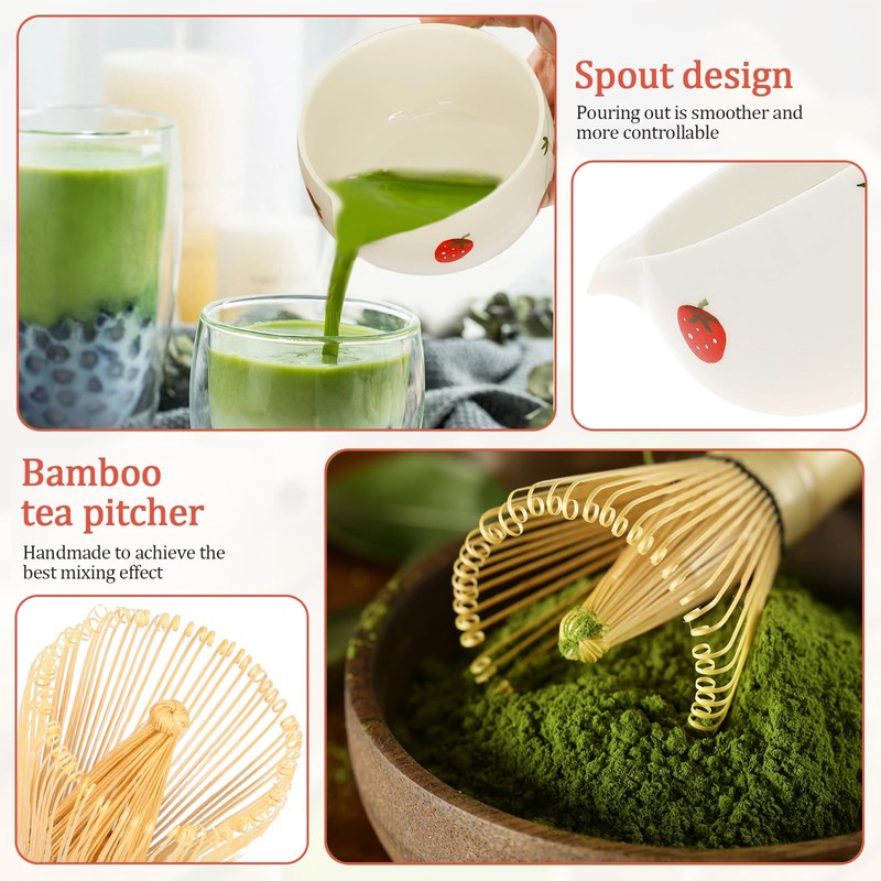 Matcha Whisk Set, 5 Pcs Matcha Bowl with Spout and