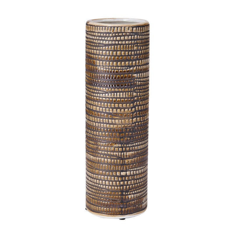 Elements 4.53x4.53x13.98 Inch Textured Ceramic Cylinder Vase, Black and White
