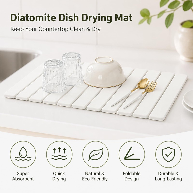 Kitchen Drying Mat Combo - Diatomite Mat - Dish Scrubber