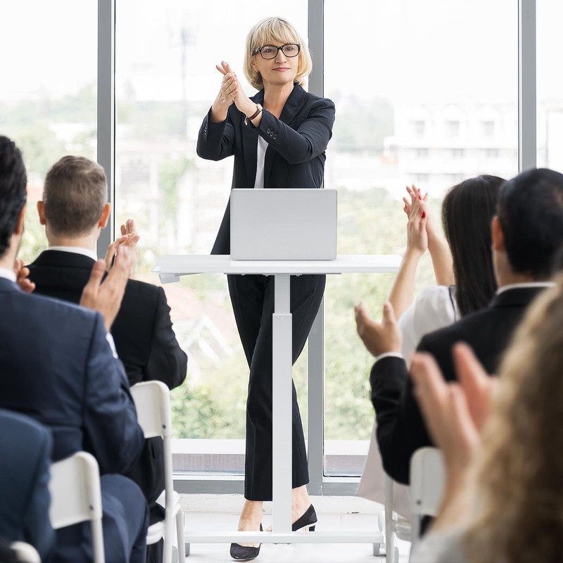 DUMOS Small Standing Desk Mobile Portable Rolling Laptop Desk on