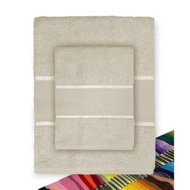 Tex Family Aida Terry Towel Set for Embroidery, Cross Stitch 1+1 Face and Guest Towel with Yarn - Taupe