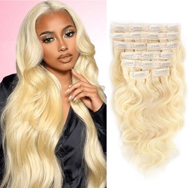 Clip in Hair Extensions Real Human Hair 12 Inch Blonde Body Wave Clip in Hair Extensions 100% Brazilian Remy Human Hair Extension for Women 8pcs 100g Per Set with 20 Clips Double Weft