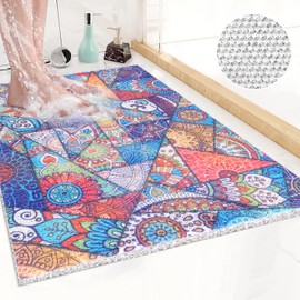 Loofah Shower Mat, Bath Mat Non Slip, Anti Mould Shower Mats for Inside Shower, 60 x 40 cm Shower Mats with Drain, Washable Bath Mats for Bathroom Floor, PVC Bathtub Mat for Elderly, Quick Dry