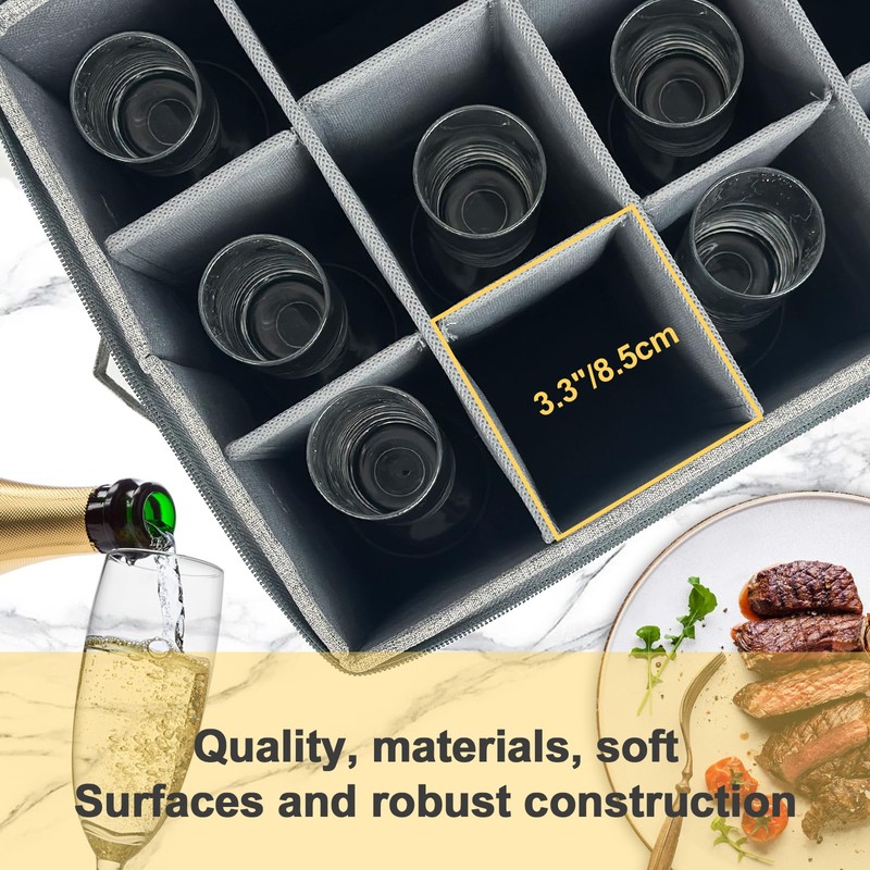VERONLY Champagne Flute Storage Box with Dividers, Champagne Glass Storage