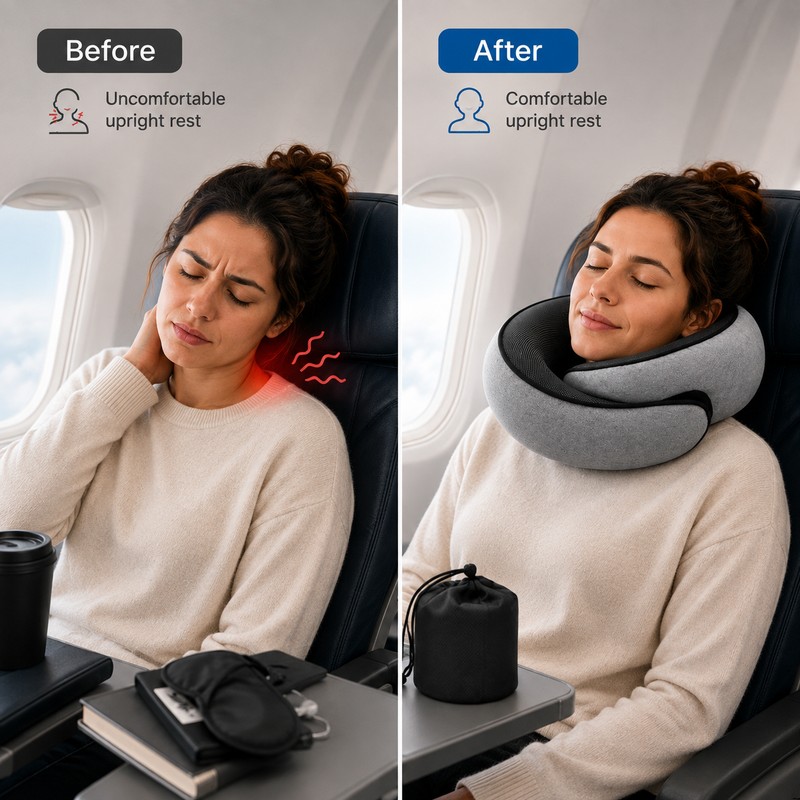 Memory Foam Travel Neck Pillow for Airplane Rest – Signature