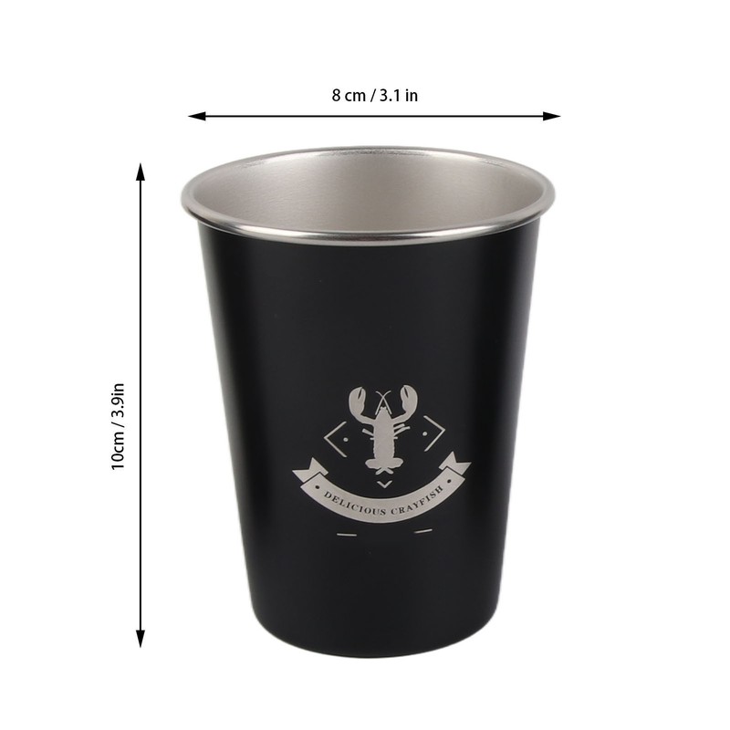 4pcs Camping Cups Black 350ml Outdoor Camping Portable Stainless Steel