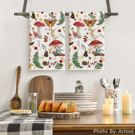 Artoid Mode Beige Modern Mushroom Kitchen Towels Dish Towels, 18x26 Inch Cute Botanic Farmhouse Decoration Hand Towels Set of 2