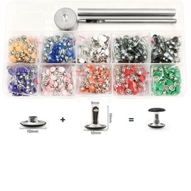 Aoktorkit Rivet Kit, Double Cap Rivets, 10*10mm, Iron, Multicolor, Cap Head, 100 Count, For DIY Bag, Shoes, Clothes, Leather Craft Repairs & Decoration