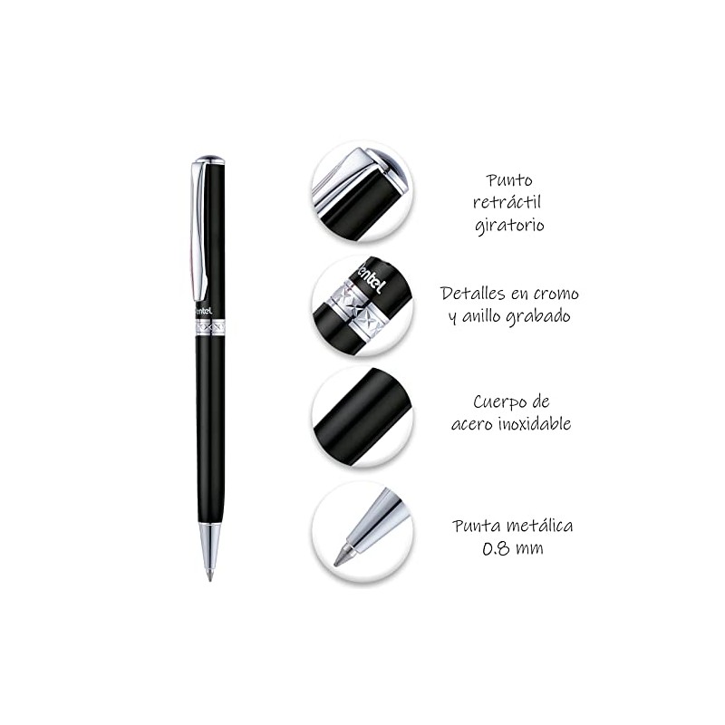Pentel AB811A-EST Juego de Bolígrafo y Lápices, Sterling Negro En