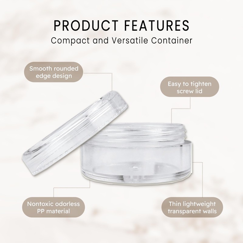 (Quantity: 200 Pieces) Beauticom 5G/5ML Round Clear Jars with Screw