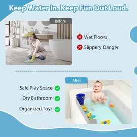 AyNirser Bathtub Splash Guard Play Shelf Over Tub for Kids 31” with 11 Strong Suction Cups, Silicone Tub Water Guards Toy Tray Holder No Mess Water Spill in Bathroom for Toddlers Baby - Grey