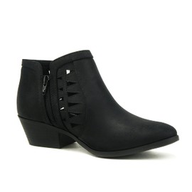 Soda CHANCE Womens Perforated Cut Out Stacked Block Heel Ankle Booties (7, BLACK NBPU, numeric_7)