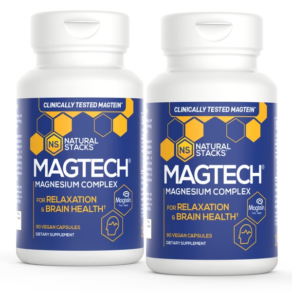 Natural Stacks MagTech Magnesium Supplement - Magtein Magnesium L-Threonate for Memory - Glycinate for Sleep- Taurate for Cramps & Recovery - Triple Blended 100% Chelated Magnesium Complex, 180 Count