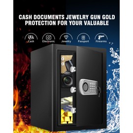 2.4 Cub Home Use Safe Box Fireproof Waterproof, Fire Proof Safe with Digital Keypad Sensor Light Key for Hotel Office Money Documents