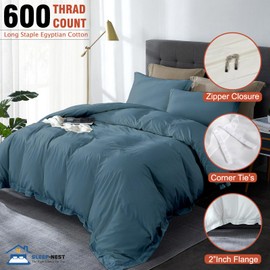 SLEEP-NEST Oversized King Duvet Cover, 600 TC Long Staple Egyptian Cotton Duvet Cover Set, Comforter Cover 120 X 98 Inches Zipper Closure & Corner Ties, Soft Breathable - All Season, Medium Blue