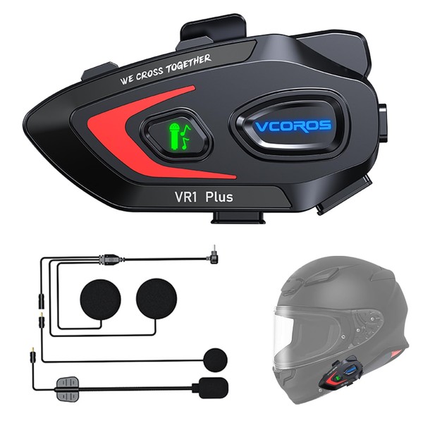 VCOROS Motorcycle Helmet Headset, 500M Dual Intercom, 25H Playtime, 300M
