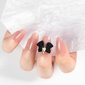 Press on Nails Short ZUMEY Fake Nails Almond Shaped Nails Medium Length Stick On Nails Kit 24Pcs Glossy Acrylic Reusable False Nails for Women and Girls (Bowknot)