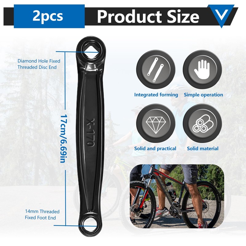 2Pcs Bike Crank Set, Left Crankset 170mm Bike Pedal Arm