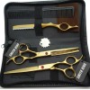 Juego Tijeras Barbero Profesionales Doradas Ergonomicas