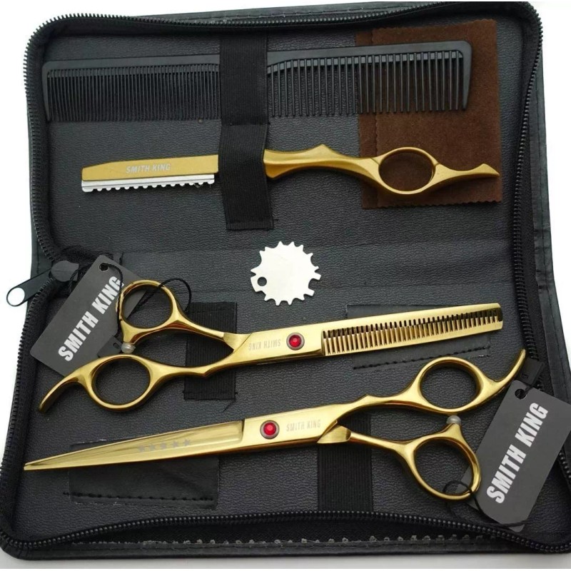 Juego Tijeras Barbero Profesionales Doradas Ergonomicas