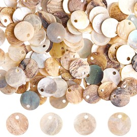 Beebeecraft 1 Box 240Pcs Flat Round Shell Coin Charm Mother of Pearl Discs Coin Beads Nature Round Shell Pieces for Jewelry Making Earrings Pendants DIY Brown White