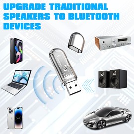 USB Bluetooth Adapter Pack of 2 Car Adapter Bluetooth, USB 5.3 Plug and Play, Clear Sound Quality, Suitable for Speakers, Computers and Cars