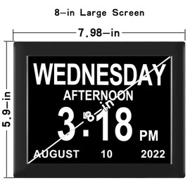 TSITSC Digital Calendar Clock Date and Time Day of The Week Clock 8 Alarm Options + Auto Dimming for Seniors Dementia Elderly Patients(8-Inch, Black)