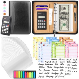Nefeeko Budget Binder with Zipper Envelopes, Cash Envelopes for Budgeting, A6 PU Leather Budget Planner 2025 with Cash Envelopes Calculator, Bill Money Organizer for Cash Saving Budget System Wallet