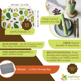 Reusable Cotton Kitchen Rolls, Pack of 10, Washable Kitchen Rolls, Washable, Made in the EU, Mehrveg Reusable Fabric Kitchen Paper, Sustainable Kitchen Towels, Reusable Kitchen Towels