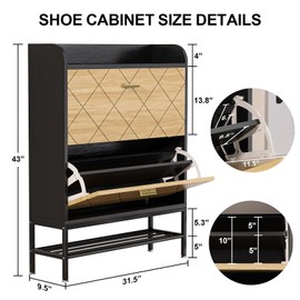 VTRIN Shoe Cabinet for Entryway Shoe Storage Cabinet with 2 Flip Drawers, Sturdy Wooden Shoe Organizer Cabinet Narrow Shoe Rack Cabinet for Front Door Entrance, Hallway, Small Space, Black