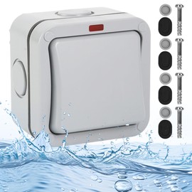 Universal Switch Weatherproof Switch Light Switch: 20 A IP66 Waterproof Switch with Independent Switch and Indicator Light, Grey Outdoor Switch for Outdoor Garden Balcony (1 Gang)