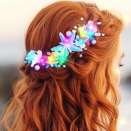 JAKAWIN Light Up Starfish Wedding Hair Piece Pearl Hair Vine Mermaid Ocean Costume Hair Accessories for Women