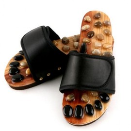 Foot Acupressure Pebble Slippers for Indoor & Office Use Natural Stone Red (Women's) - Size 39 (approx. 220-240mm)
