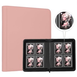 ANIXITECH Toploader Binder,4-Pocket Double Sided Top Loaders Binder,Holds 128 Cards in 3"x4" Toploaders,PU Leather Card Binder Abulm for Toploader Trading,Sports,and Gaming Cards (Pink)