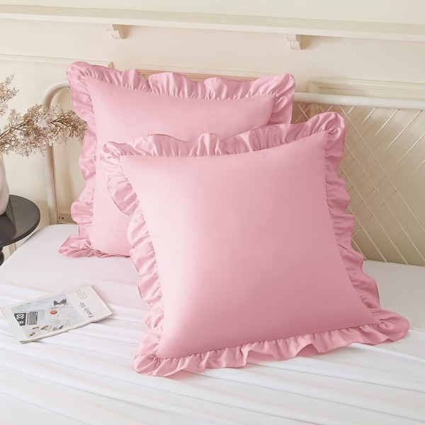 KKJIAF Ruffle Pillow Cases 26x26 Inches, Light Pink Square Ruffled