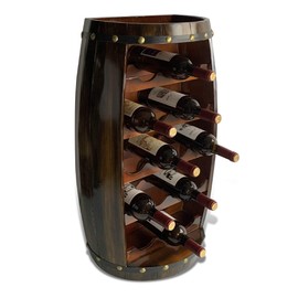 CoTa Global Alexander Wooden Barrel Wine Rack - 18 Bottles Wine Storage Rack, Wooden Rack Free Standing, Liquor Bar Shelf, Rustic Bottle Holder, Wall Mounted and Glass Holder