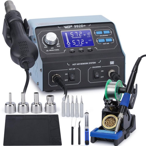 WEP 992D+ 2-in-1 Soldering Iron Kit and Hot Air Rework