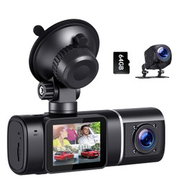 Volam 1080P Dashcam für vorne, hinten und innen, 3-Kanal-Dashcam zur Überwachung von Parkplätzen, Infrarot-Nachtsicht-WDR, G-Sensor, mit 64 SD-Karte